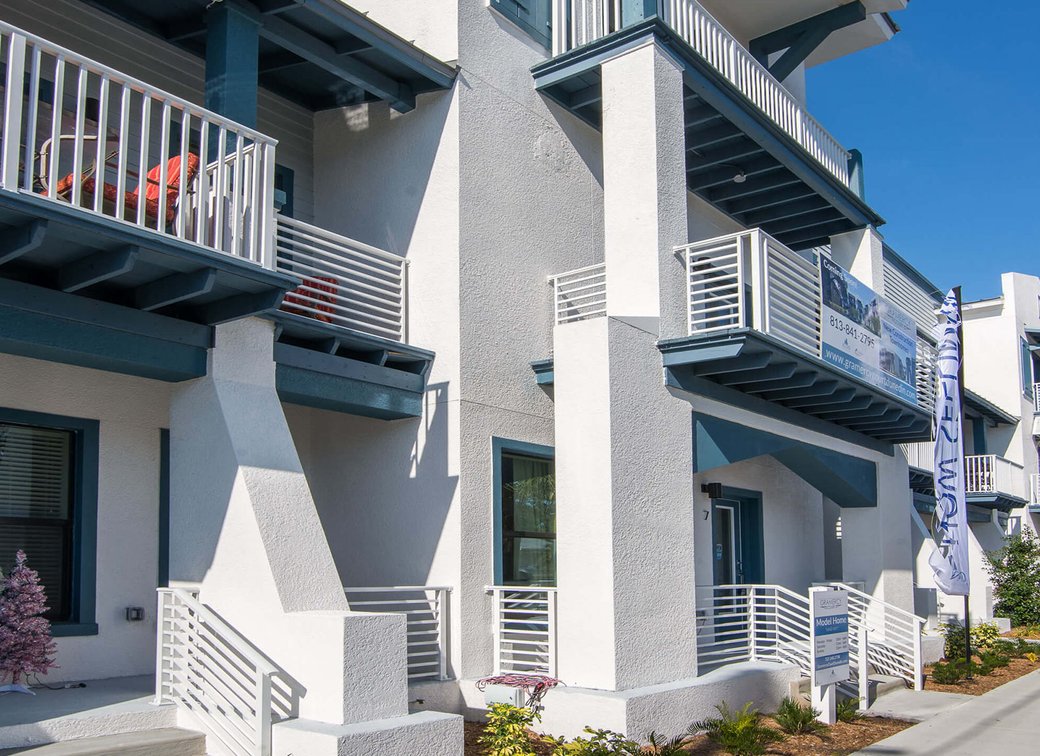 Modern white apartment building