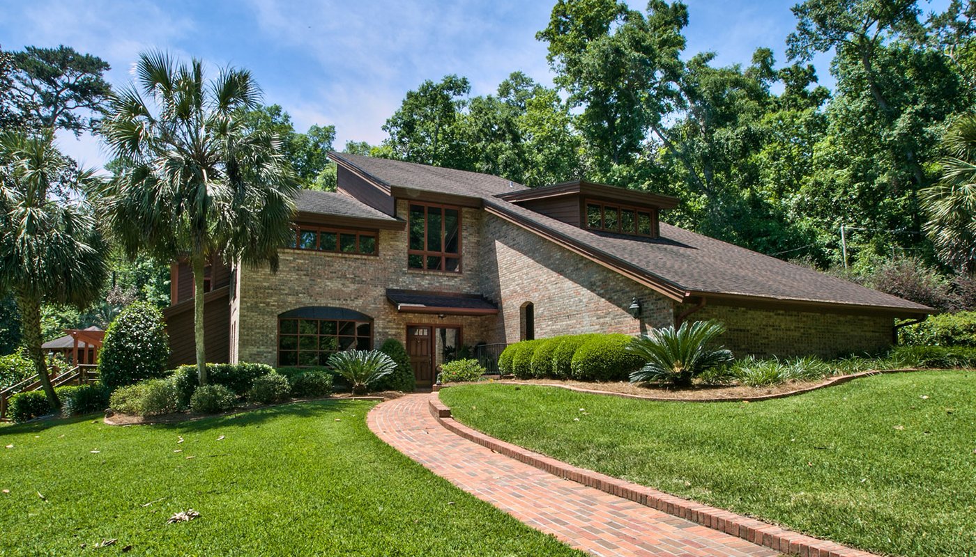 Brick house with a sloped roofline
