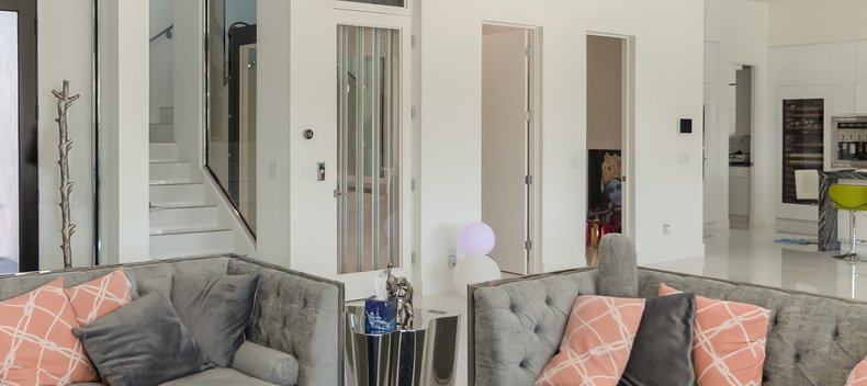 Elevator doorway in a modern open concept home