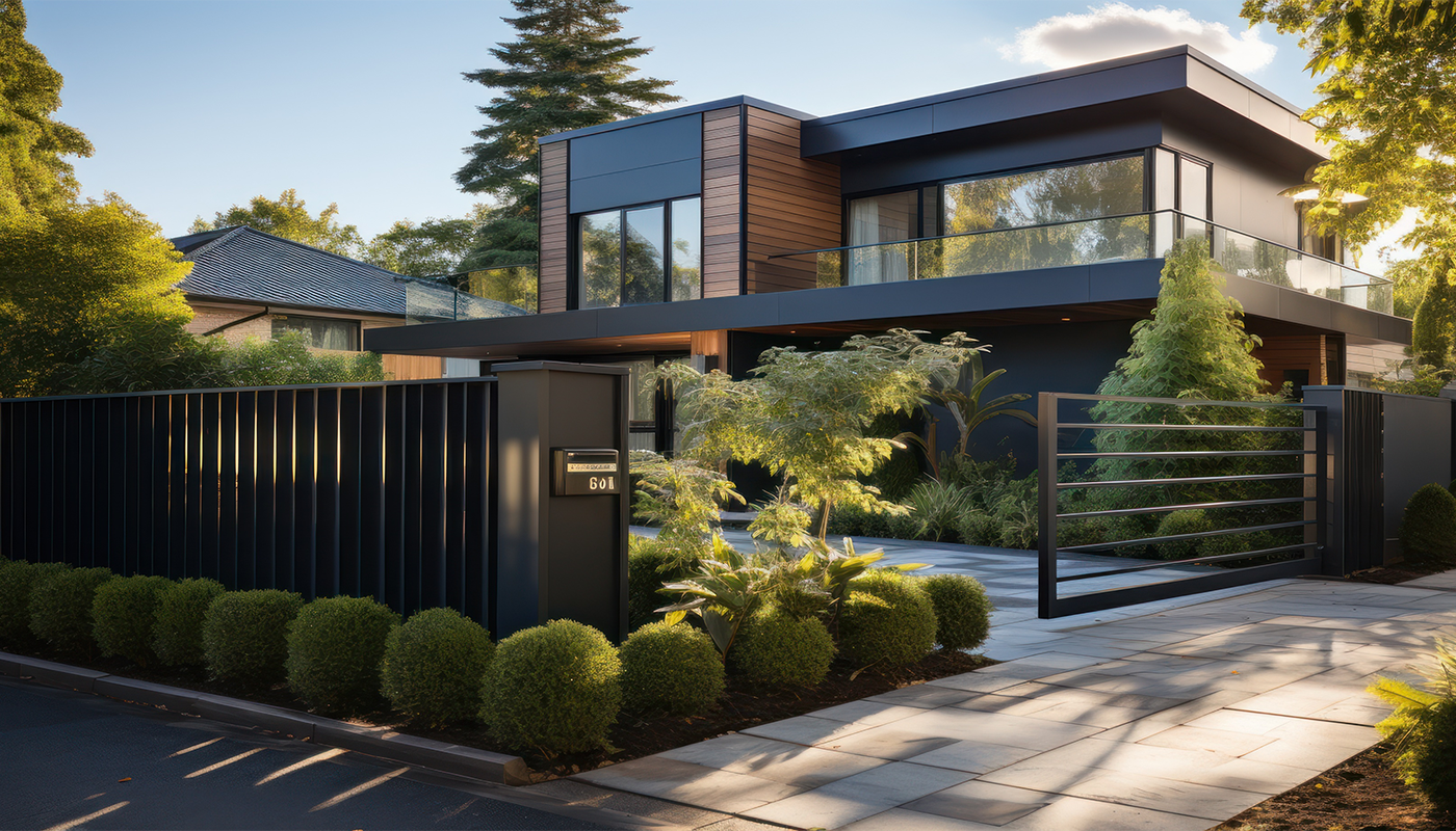 modern home in lush green setting with home elevator